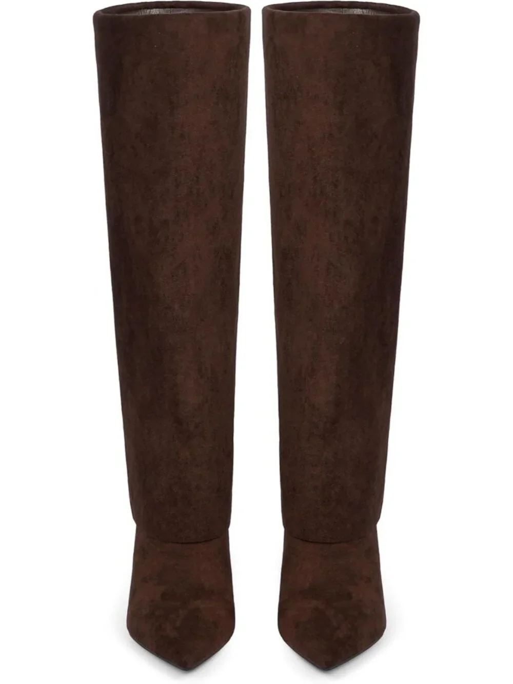 Women's Chocolate Suede Stiletto Heel Pointed Toe Chic Fold Over Knee High Boots